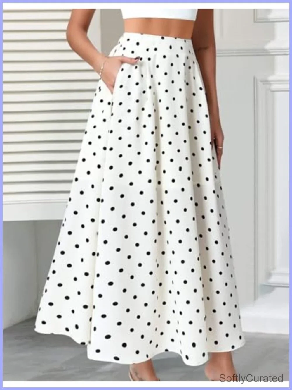 Women's Polka Dot Flowy Maxi Skirt A-Line with Pockets High Waisted